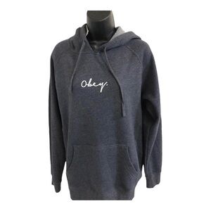 Obey charcoal gray oversized monogrammed hoodie size large new